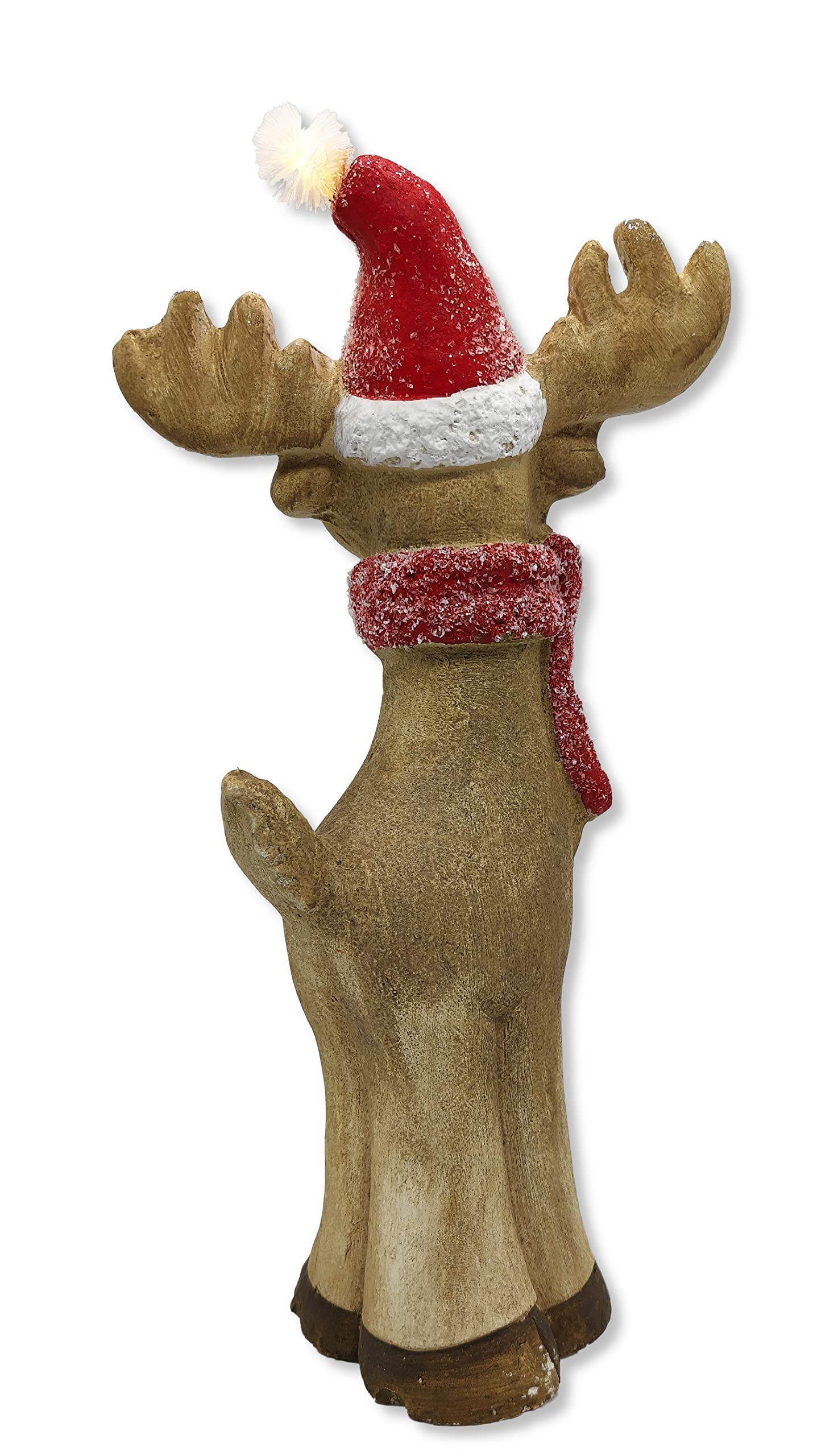 DARO DEKO Winterfigur Rentier mit LED Mütze 24 x 49cm Dekofigur Weihnachtsdeko