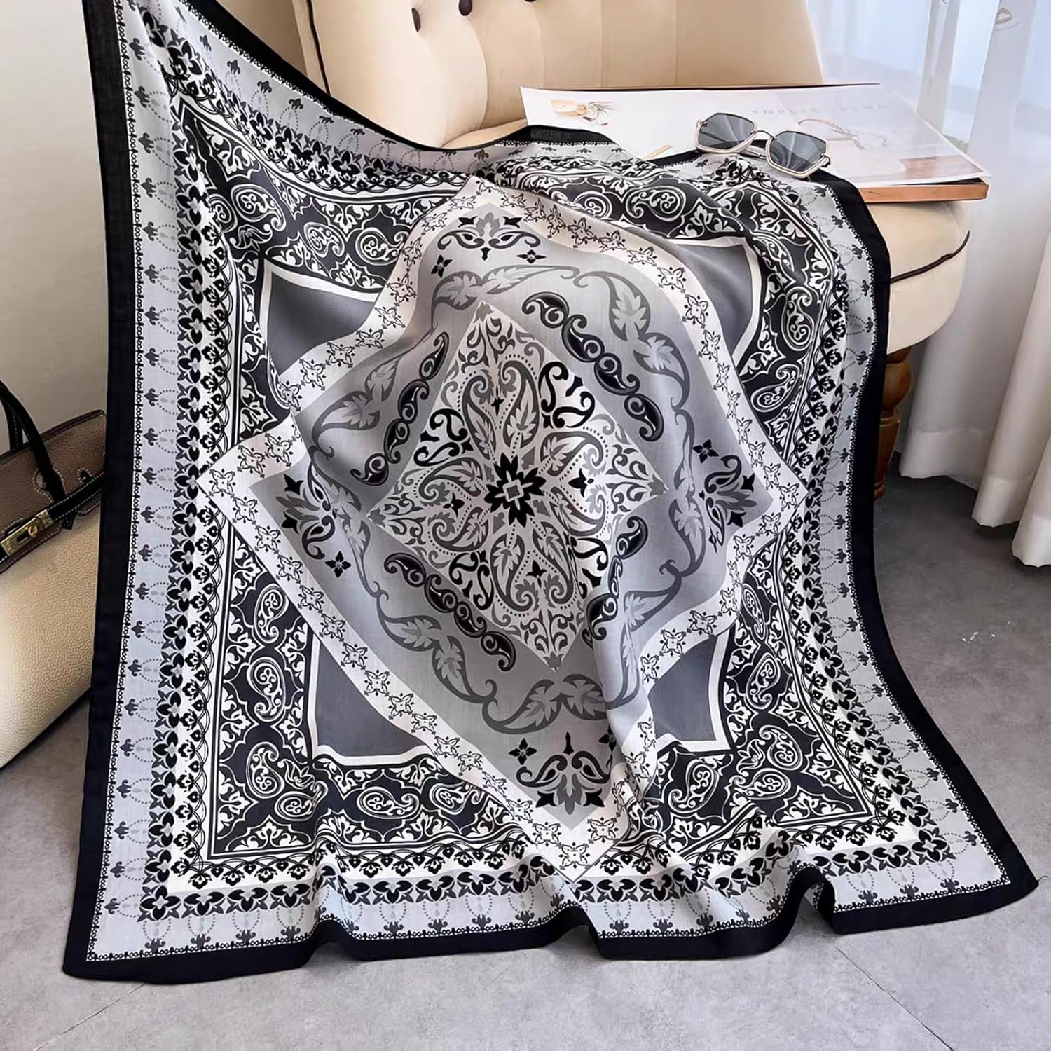 35" Head Scarf Large Square Scarf Like Cotton Hairscarf Fashion Scarves Bandana Night Sleeping Wraps for Women B01 - Image 7