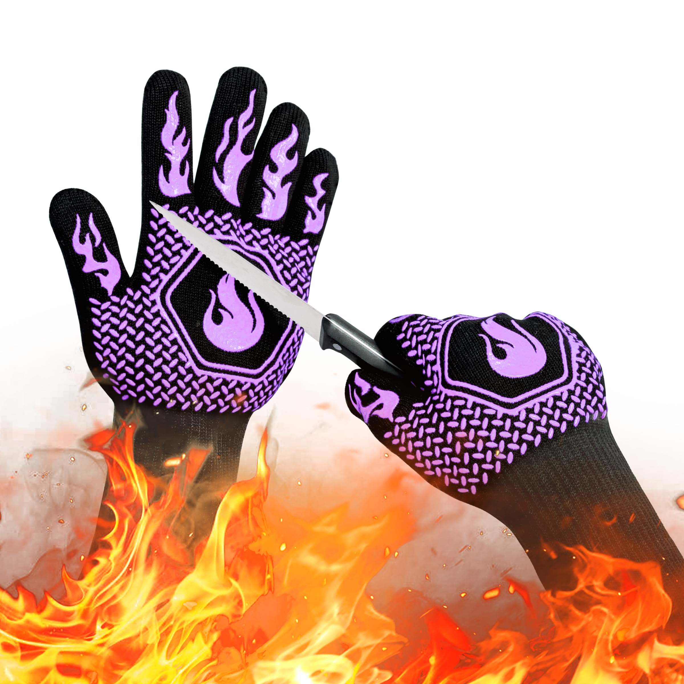 BBQ Gloves 1472F Heat Resistant Non-Slip Silicone (Purple)