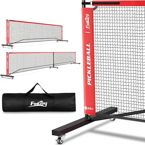 Portable Pickleball Net Set with Wheels, Regulation Size 22 FT & Half Court 11 FT, Steady Metal Frame Pickle Ball Net Set System with Carry Bag for