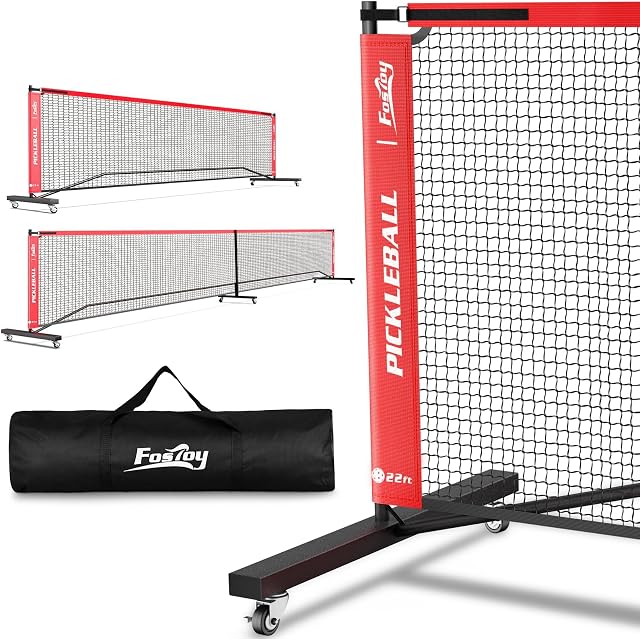 Fostoy Portable Pickleball Net Set with Wheels, 22 FT & Half Court 11 FT