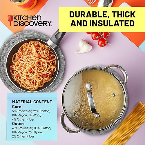 Miniatura 10 de Kitchen Discovery Juego de 3 almohadillas de felpilla grandes para servir platos fríos o calientes y proteger tu mesa, encimera o isla, color marrón