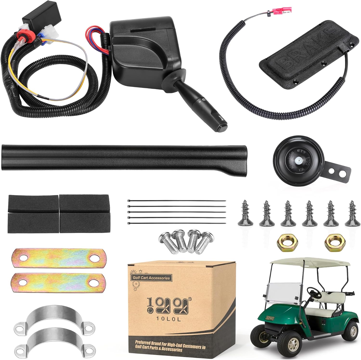10L0L Golf Cart Turn Signal Kit for Yamaha Club Car EZGO with 9-pin Plug Wiring Harness (Input Voltage 12V), Golf Cart Blinker Kit Included Horn Brake Pad Hazard Light Switch