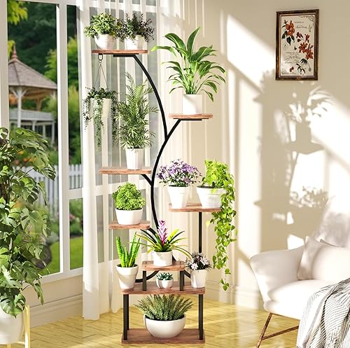 Miniatura 6 de Soporte para plantas de interior con luces de cultivo, estante esquinero de metal de 8 niveles de altura de 62 pulgadas, estante múltiple para