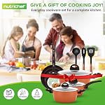 Nutrichef Pots sans bâton & Ensemble de casseroles - Vaisselle de cuisine élégante, Induction sûre, Est à nettoyer, Revêtement nonick, 12 Pièce - Couleur du café à l'extérieur & Couleur brune à l'intérieur