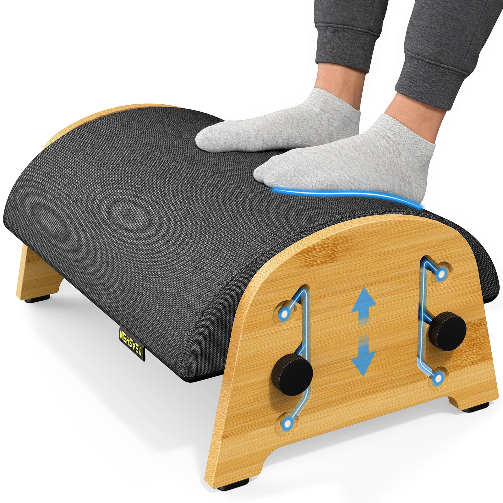 YESHEIN Ergonomic Foot Rest Under Desk at Work, Bamboo Wood Adjustable Foot Stool Under Desk with 6 Positions, Office Footrests with Memory Foam, Leg Rest Used for Car, Home, PC Gaming Accessories
