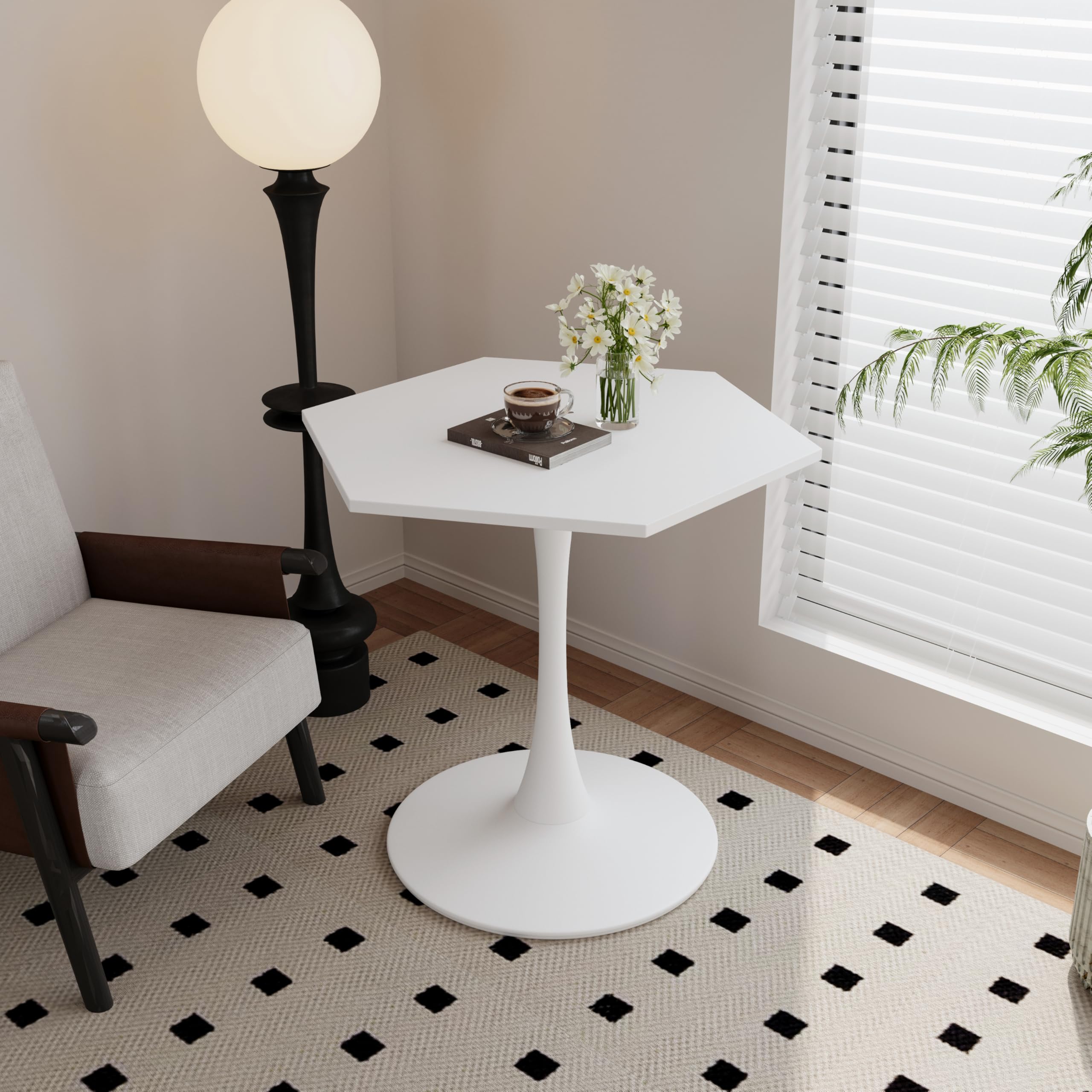 31.50" Tulip Table in Mid-Century Style, Perfect for 2 People, Comes with a Round MDF Dining Table, Pedestal Dining Table, and Coffee Table.