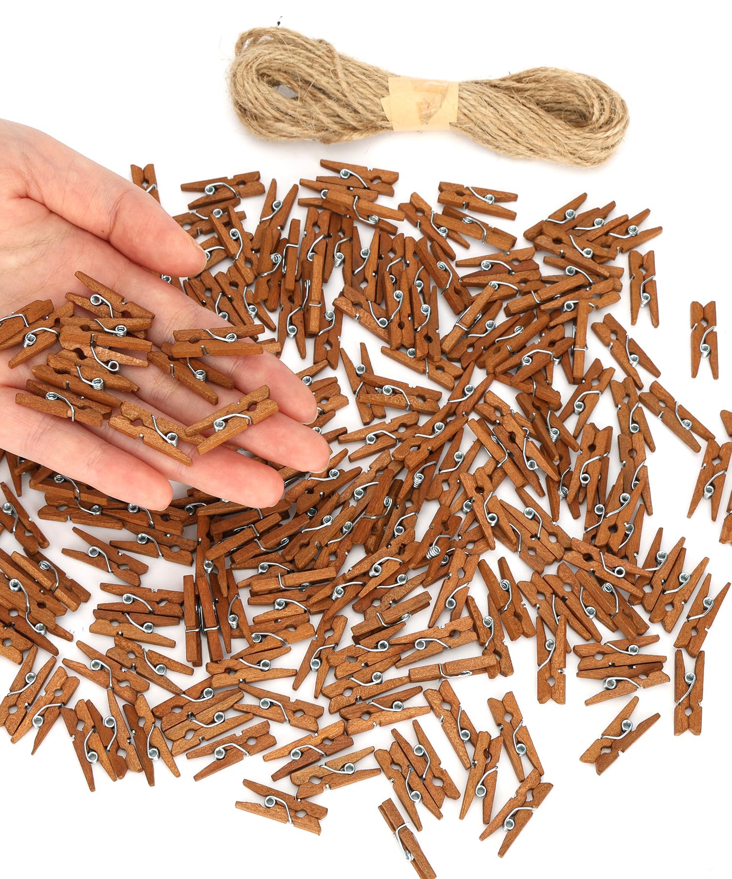 Mr. Pen- Mini Wooden Clothes Pins for Photo, 1 Inch, 200 Pack, Small Clothespins with 10 Meter Jute Twine for Scrapbooking, Labeling Plants, Gift Tags, Tiny Crafts, Photo Display, Decoration