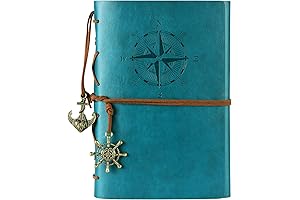 Sky Blue Pink Leather Writing Journal Notebook, Refillable Diary with Unlined Travel...