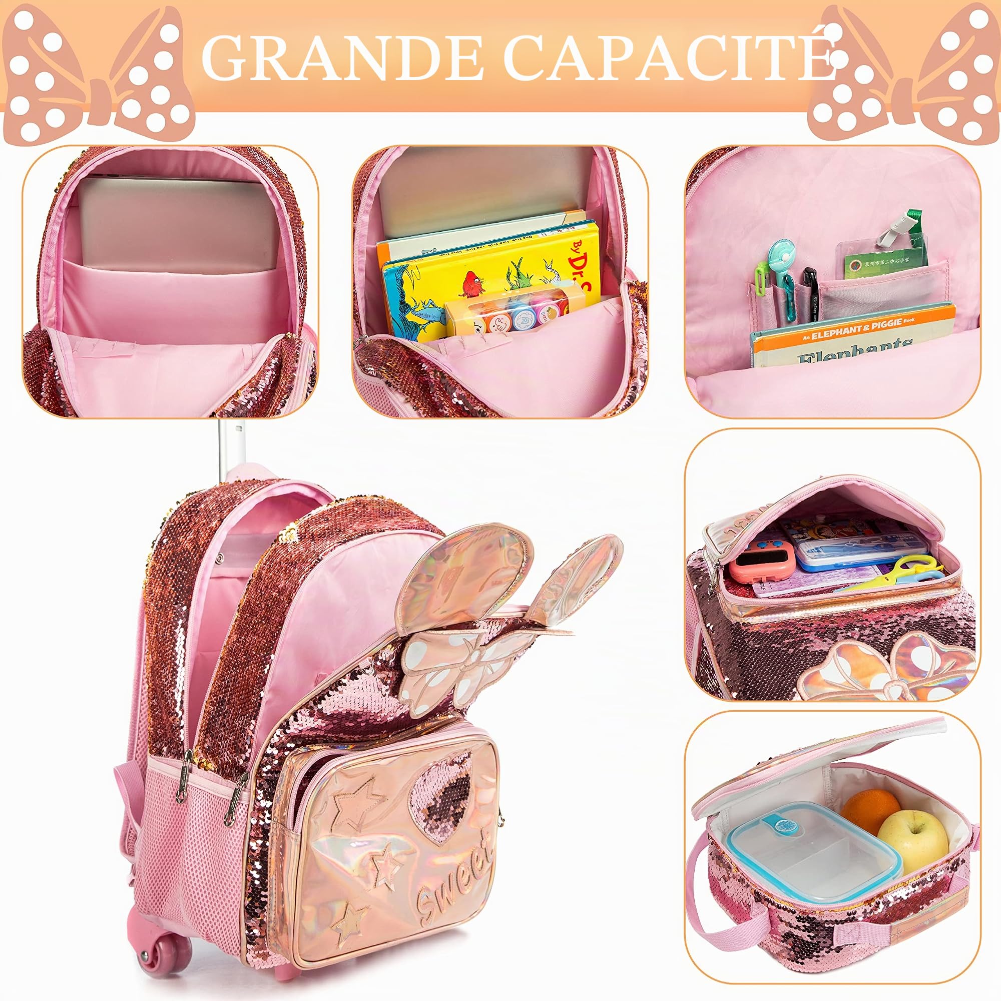 Pop It Fidget Toys Sac a Roulette Fille,16inch Cartable Fille Primaire Roulette Pop Licorne Push Bubble Sensory Squeeze Squeeze Sac à Roulette,Convient aux enfants du primaire et de la maternelle.,