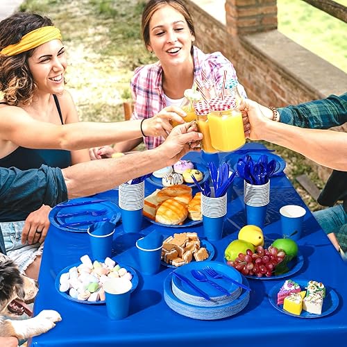 Miniatura 5 de Uiifan Juego de 422 suministros desechables para fiestas para 60 invitados, cucharas, cuchillos, servilletas, platos, tazas para cumpleaños, bodas,