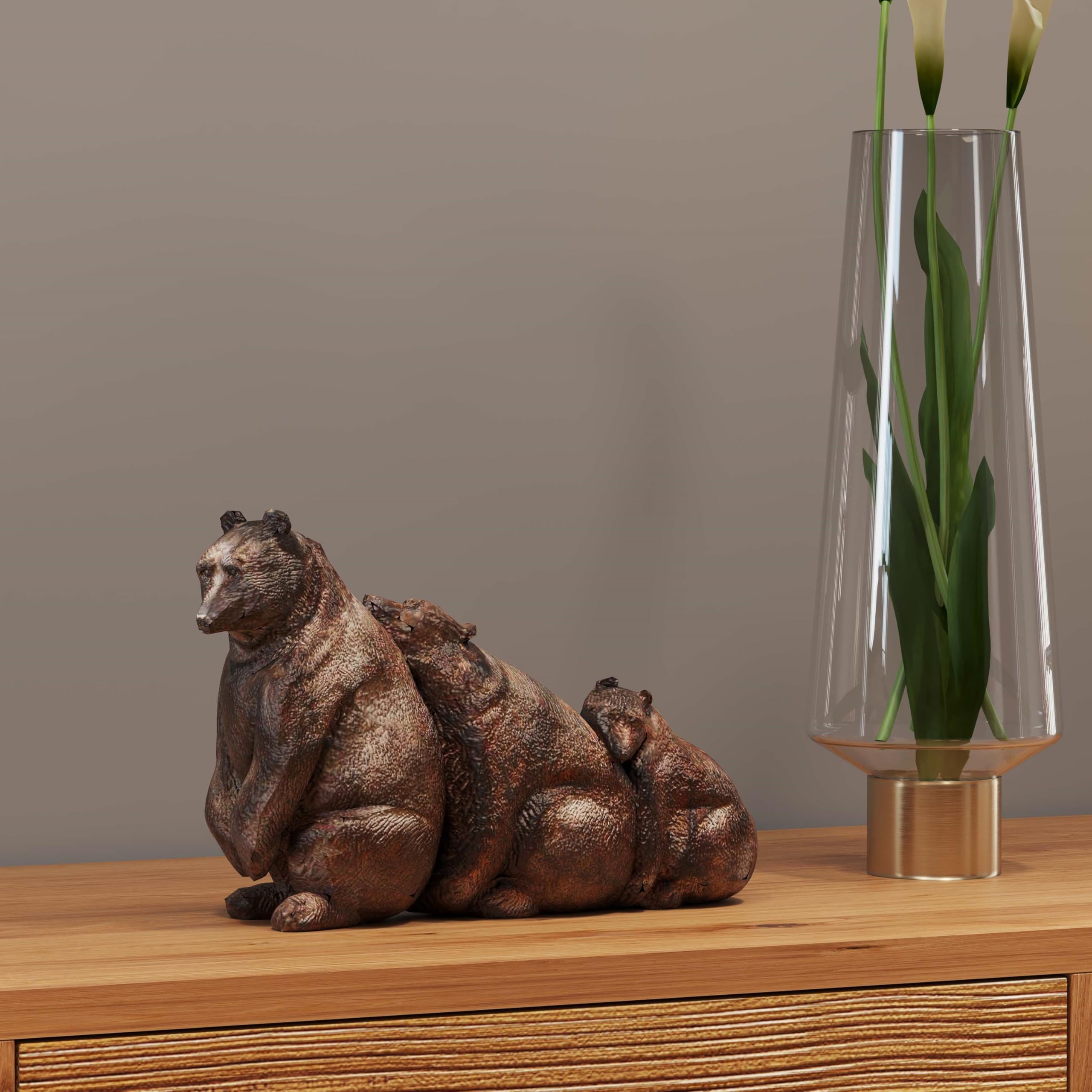 Kare Design Deco Figurine Relaxed Bear Family, Brown, Handmade, Animal Sculpture, Gift Idea, Table Decoration, Room Decor, Home Decor, Living Room, Bedroom, Hallway, 20x32x13cm (H/W/D)