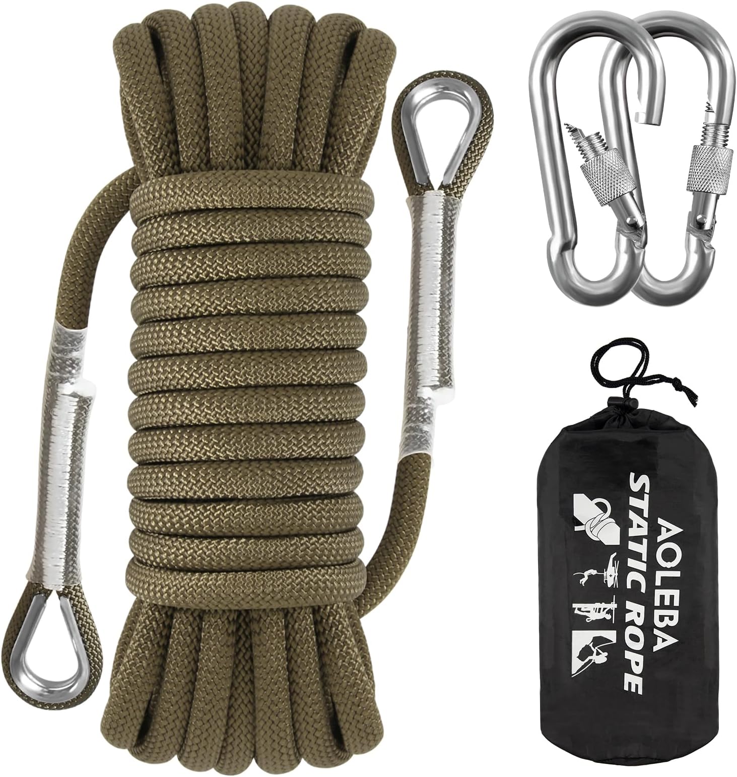 AOLEBA 10.5 mm Static Climbing Rope 10M(32ft) 20M(64ft) 30M(96ft) 50M(160ft) 70M(230ft) Outdoor Rock Climbing Ropes, Escape Rope Ice Climbing Equipment Fire Rescue Parachute Rope