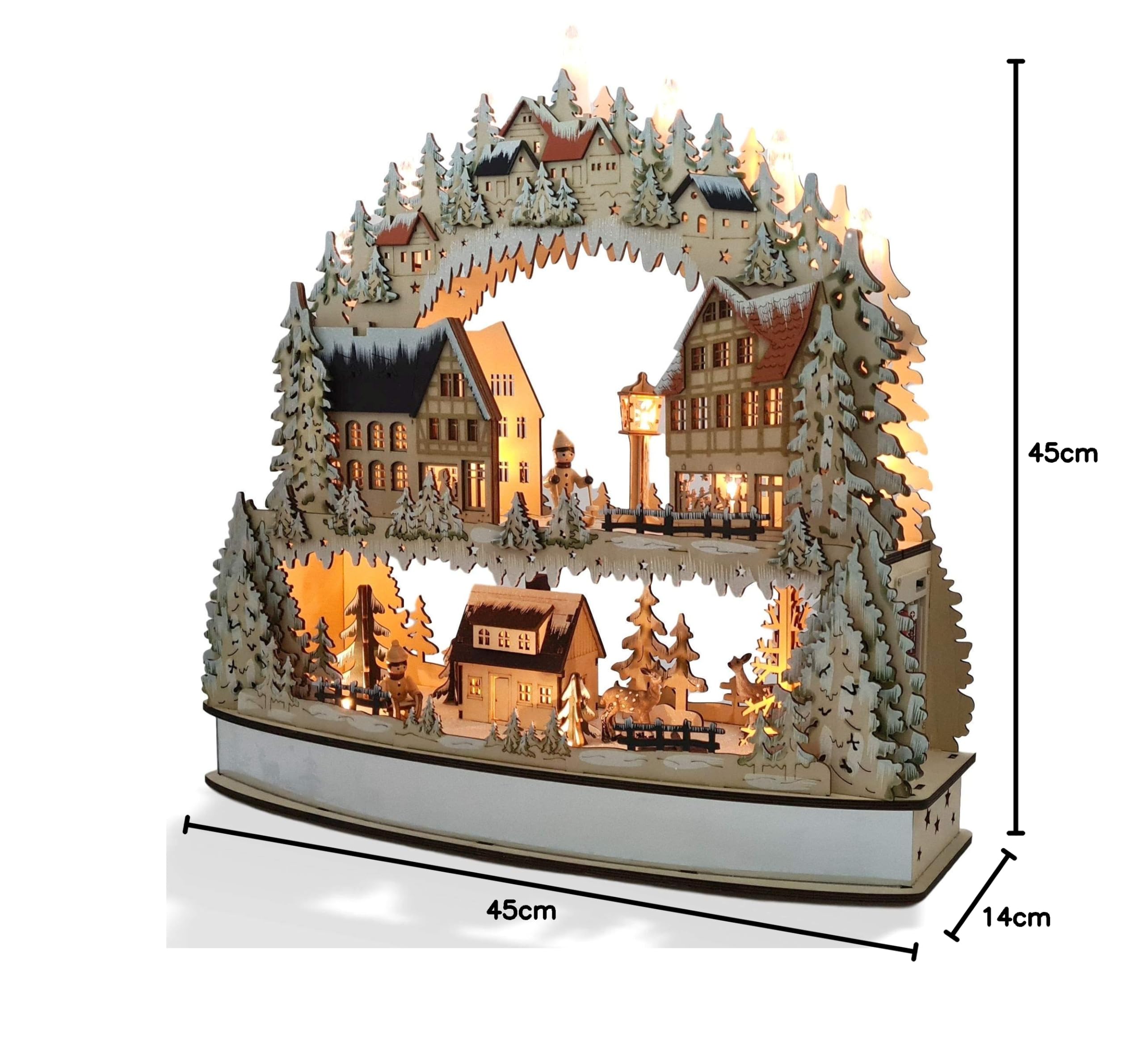 Wichtelstube-Kollektion XXL Schwibbogen mit Podest + LED Beleuchtung, Lichterbogen mit Erhöhung, Schwippbogen beidseitig bemalt, Weihnachtsdeko innen Weihnachtsdeko Fenster aus Holz