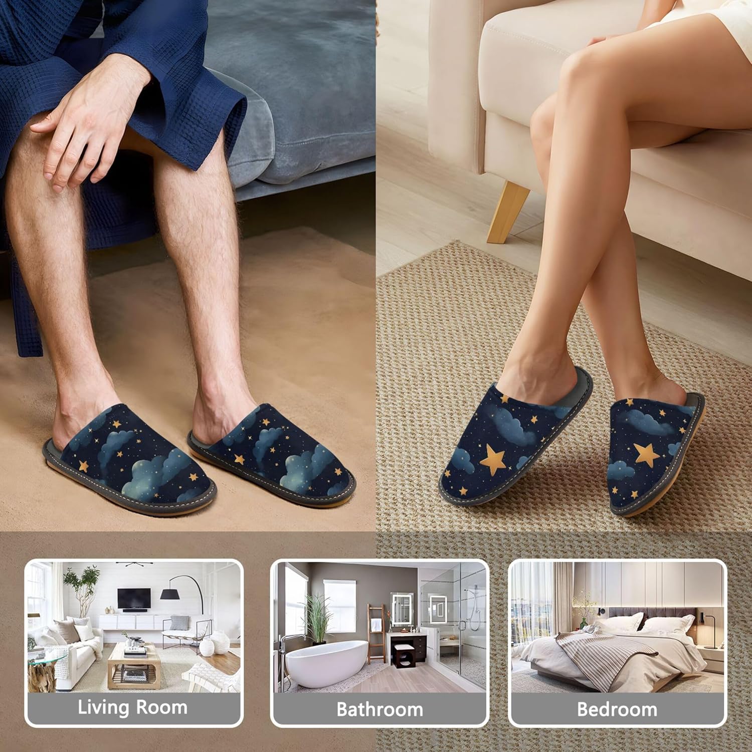 Nebula Star House Slippers – Cozy Fuzzy Slippers for Guests, Washable & Disposable, Perfect for Shoeless Home, Spa & Hotel Use A110796