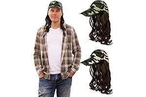 Geyoga Mullet Hat with Hair for Men - American Camouflage Halloween Hat