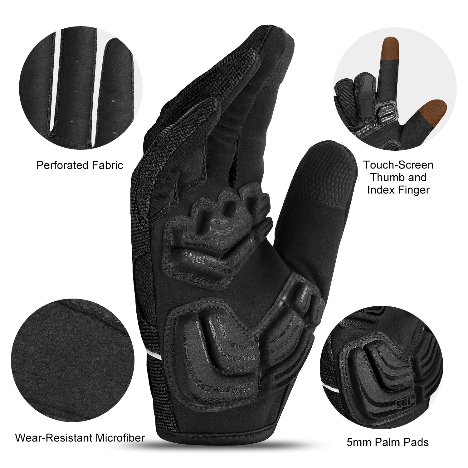 INBIKE - Guantes de ciclismo para hombre, acolchados de gel, 5 mm, transpirables y resistentes al desgaste