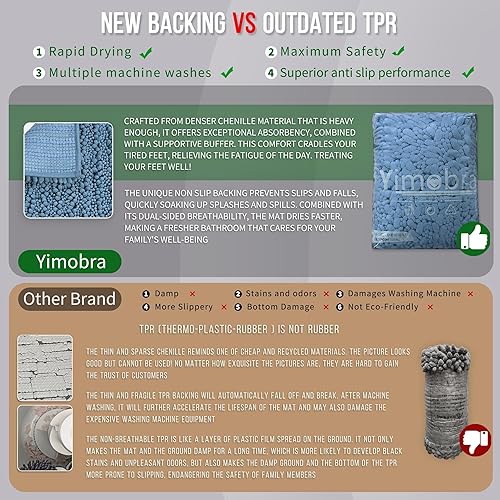 Miniatura 122 de Yimobra - Tapete de baño largo de felpilla, grande de 55.1 x 24 pulgadas, microfibra gruesa, absorbente, extrasuave, antideslizante, peludo, lavable