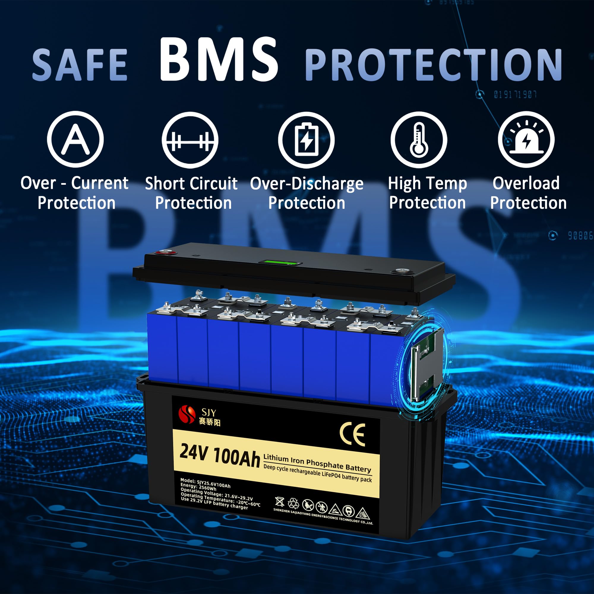 24V 100Ah LifePO4, Klasa A Akumulator Litowy z 100A BMS 10000 Głęboki Cykl Bateria LiFePO4 z LCD Idealny do Przyczepy Turystycznej, Off-Grid, RV, Systemu Solarnego, Łódźi, Kampera