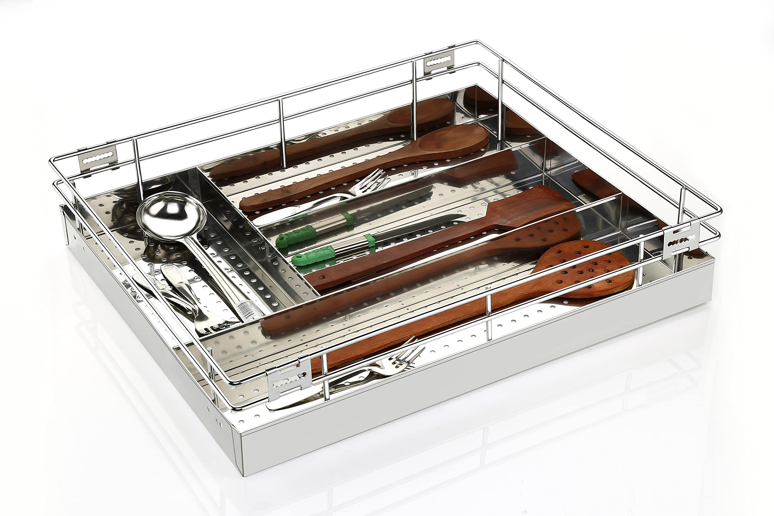 LANDWOOD multipurpose cutlery basket for modular kitchen cabinet / stainless steel rack (17x20 inch)