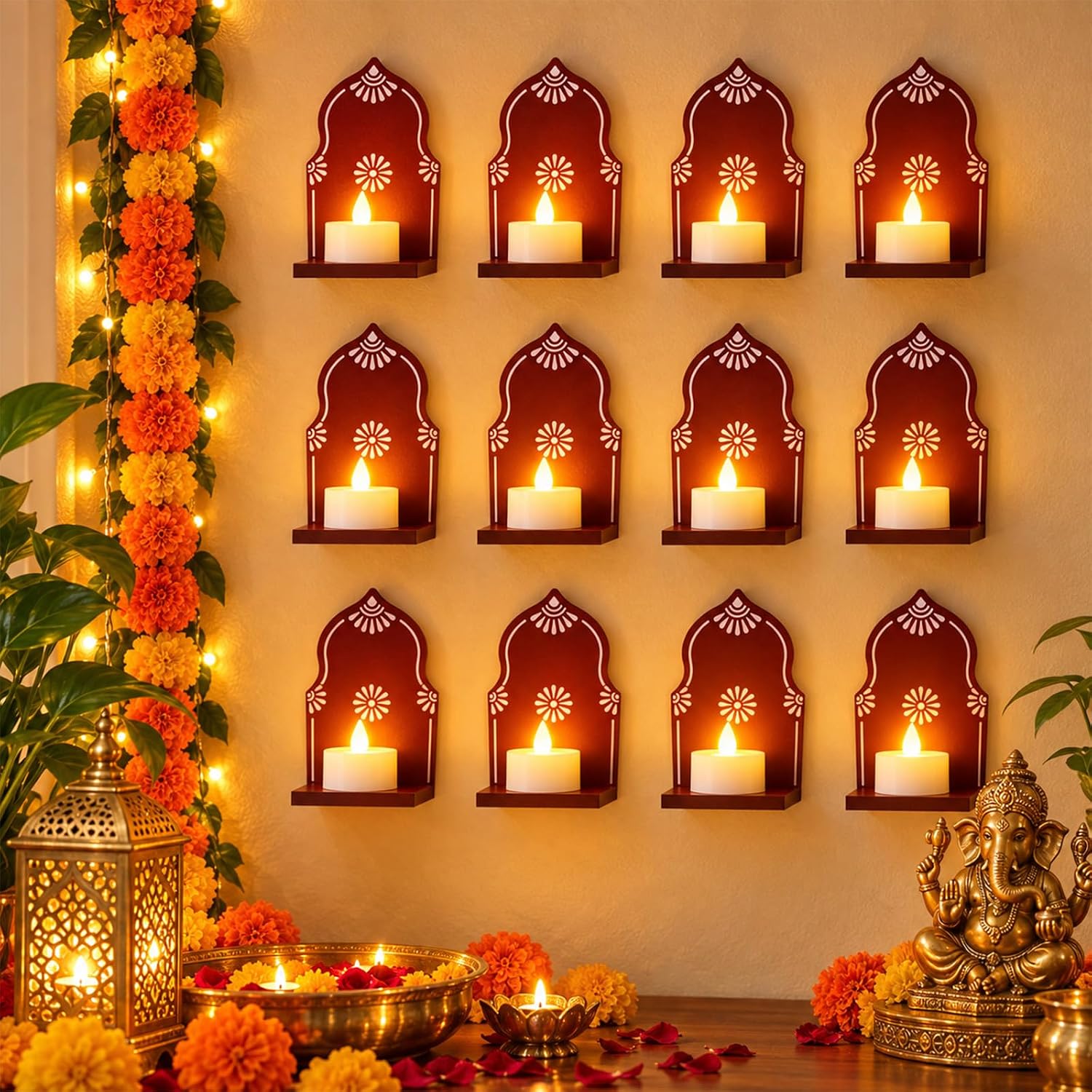 Fuutreo 24 Pcs Diwali Tealight Candle Holder Diwali Decor Jharokha Design