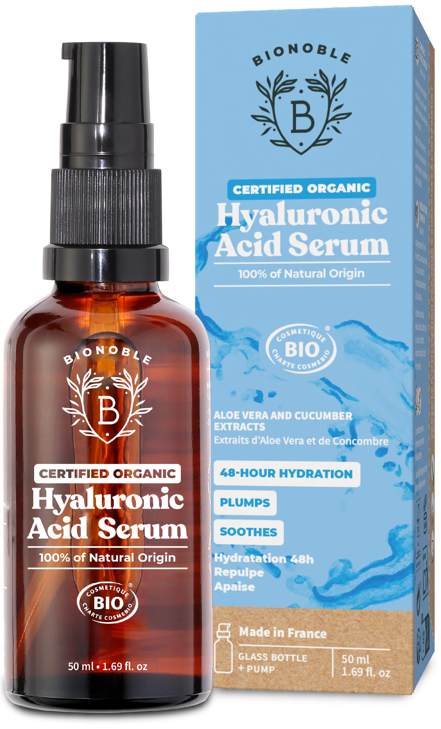 BIONOBLE Hyaluronic Acid Serum for Face Certified Organic, Hydrating, Anti Aging, Wrinkle