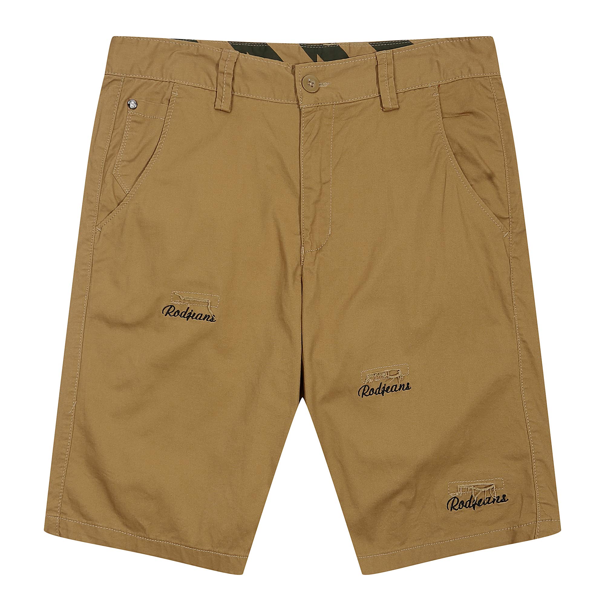 Men's trendy casual multi-pocket shorts stretch embroidered five-point four-pocket pants