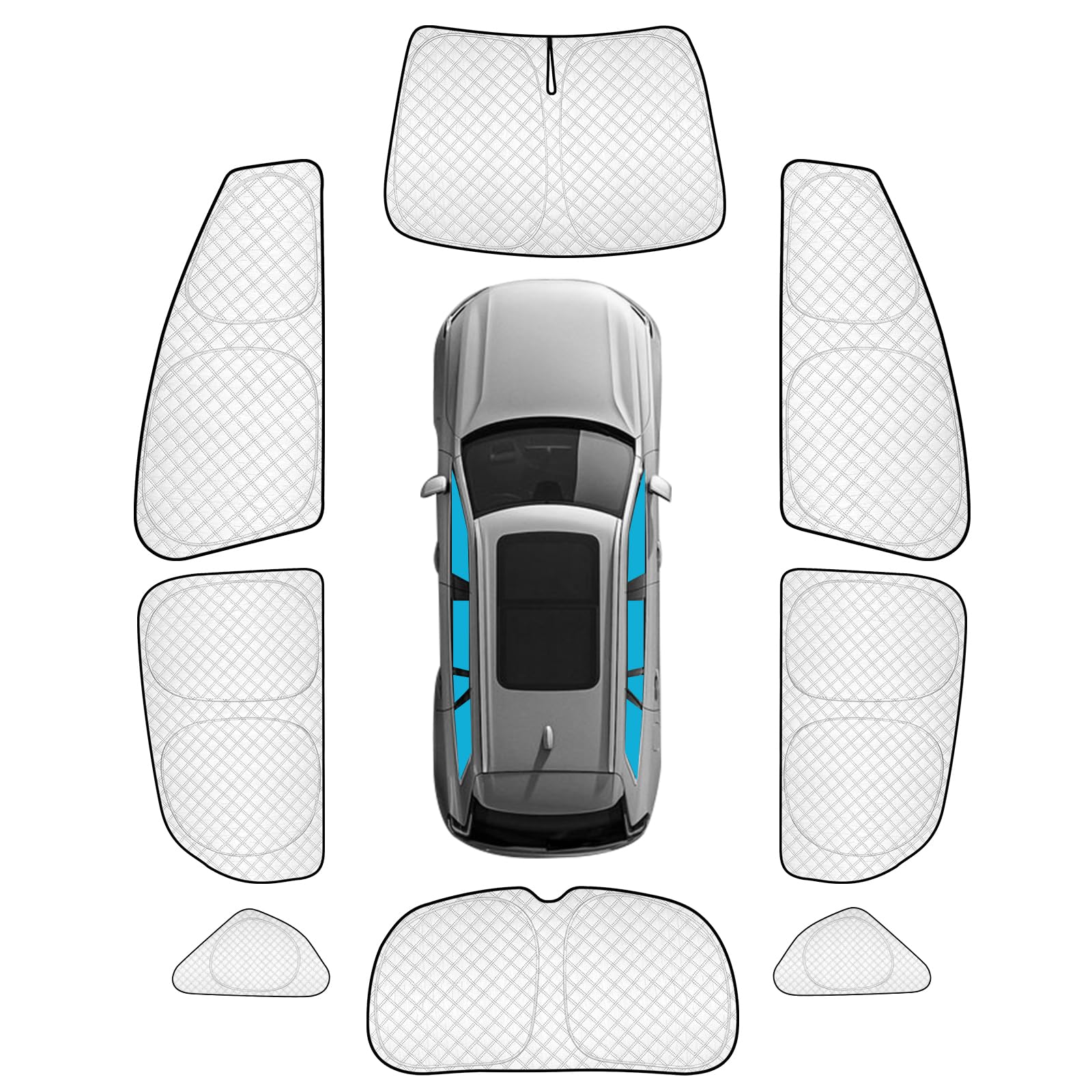 KMF 8pcs Thicken Sun Shade for Ford Focus Hatchback 2014-2018 Accessories, Custom Fit Full Car Window Covers Sunshade for Windshield Side, UV Block and Privacy Blackout for Camping Outdoor