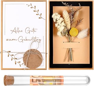 Hestya Geldgeschenke Geburtstag mit Geschenkbox Alles Gute zum Geburtstag Grußkarte Reagenzglas Geburtstagskarte mit Trockenblumen Kraftpapier Anhänger Hanfseil Geldgeschenk Verpackung für Frau Mann