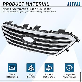 Front Upper Grille For 2015-2017 Hyundai Sonata - Chrome & Black, Direct Replacement
