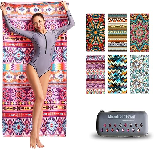 Hiturbo Toalla de playa de microfibra, de secado rápido, súper toallas de baño, absorbentes y ligeras, manta de playa para piscina, ultra compacta,