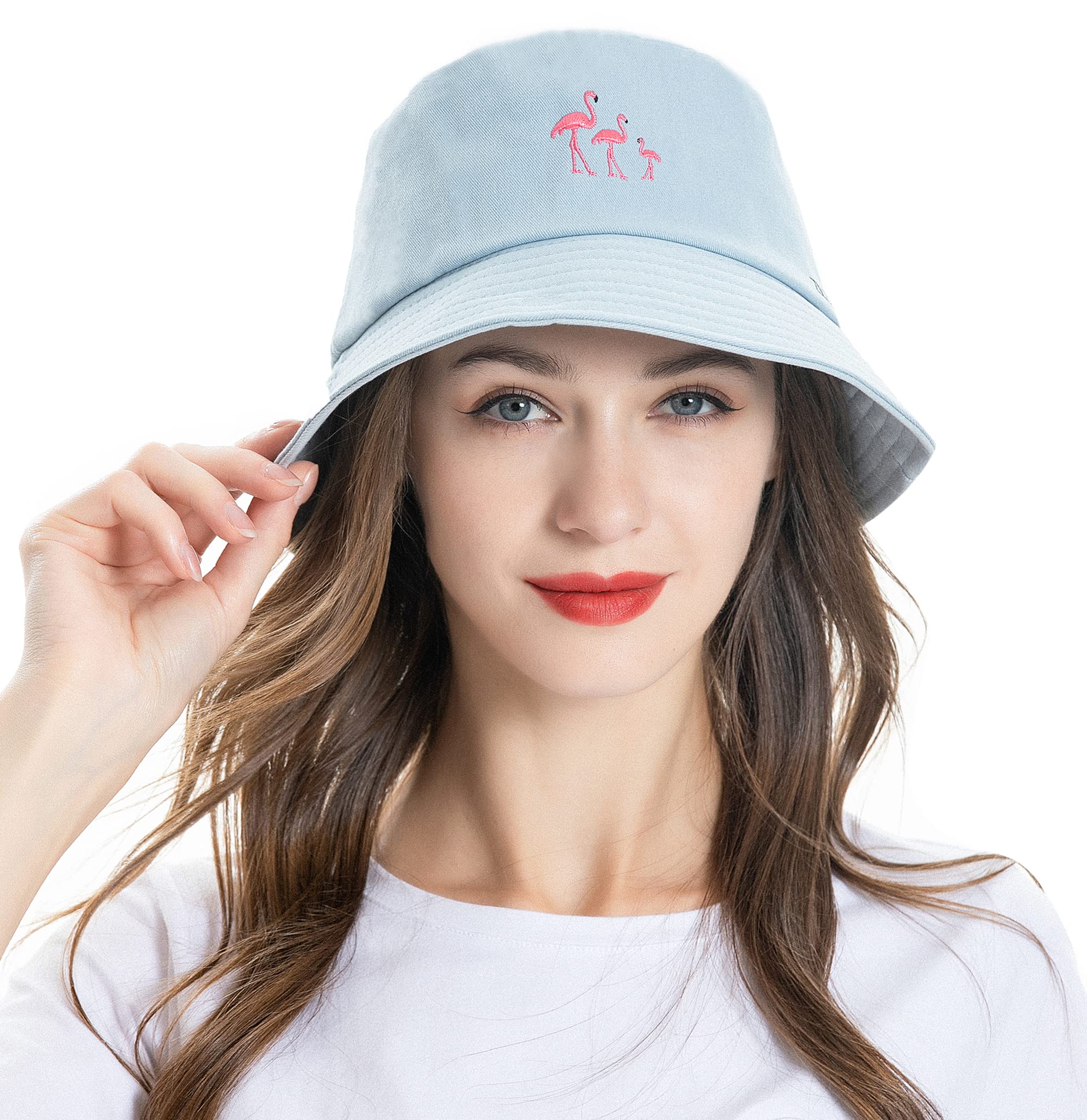 ZLYC Unisex Fashion Embroidered Bucket Hat Summer Fisherman Cap for Men Women Teens Blue Flamingo, One Size - Image 4