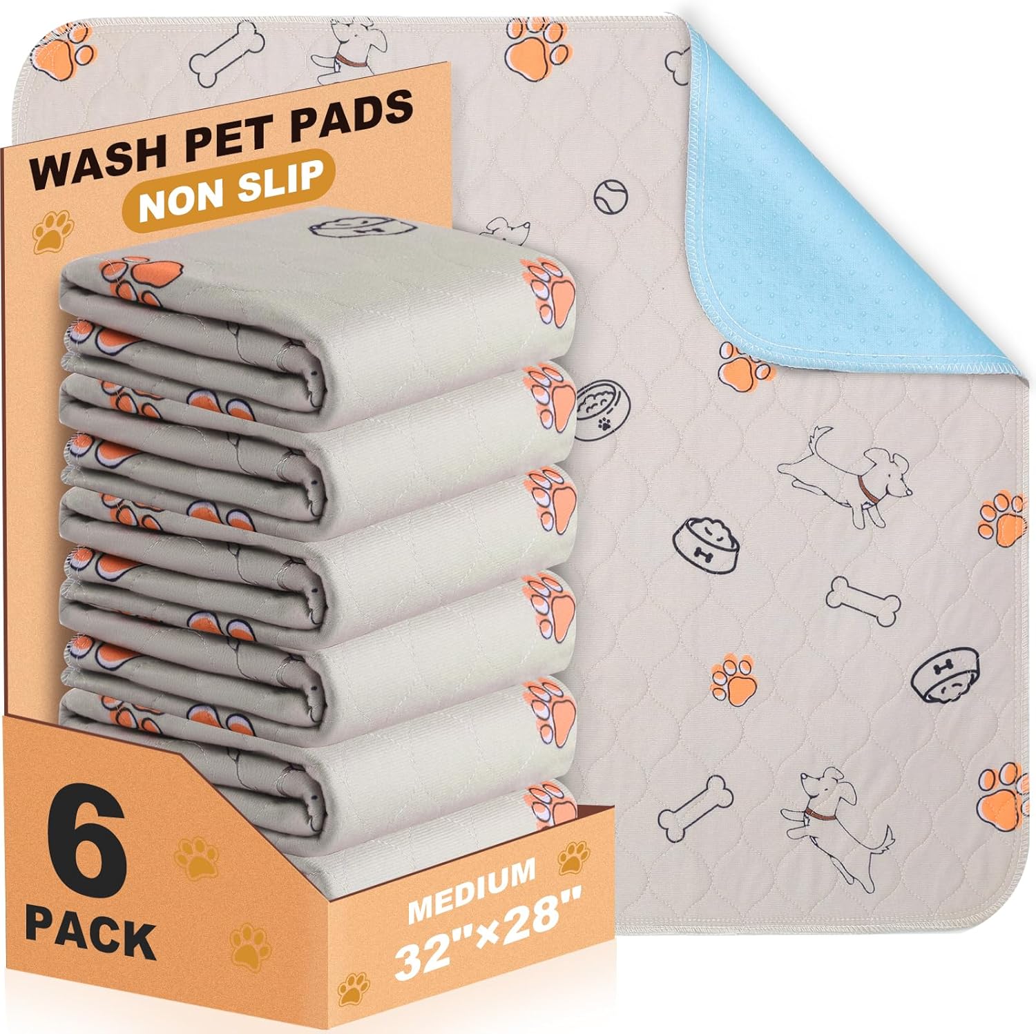 6 Pack Washable Pee Pads for Dogs 32x28 Inch Reusable Puppy