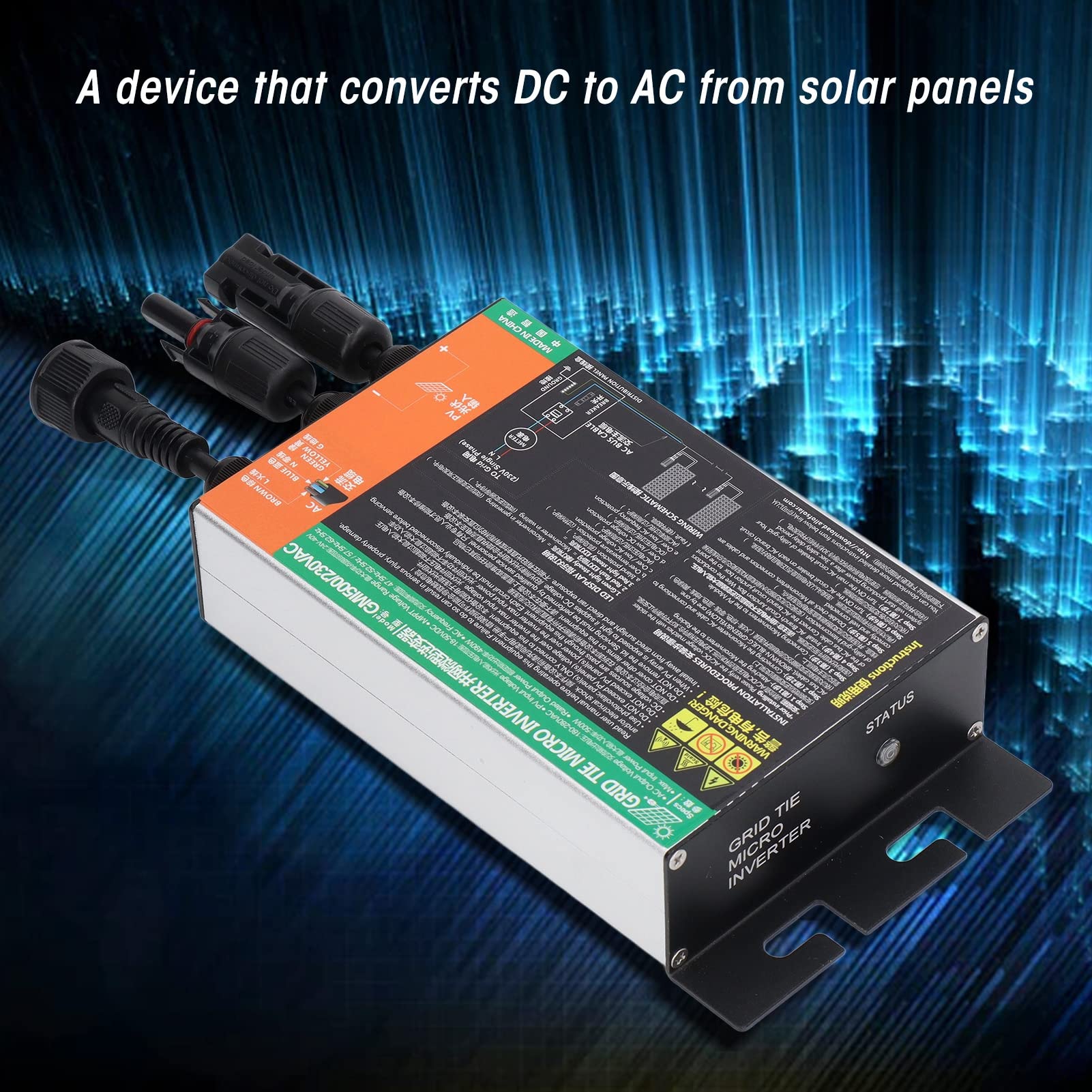 Tyenaza Onduleur Solaire, Micro-onduleur Solaire, Onde sinusoïdale connectée au réseau 500W 230V IP55 0,2 à 1,6KW Onduleur Solaire en Alliage d'aluminium