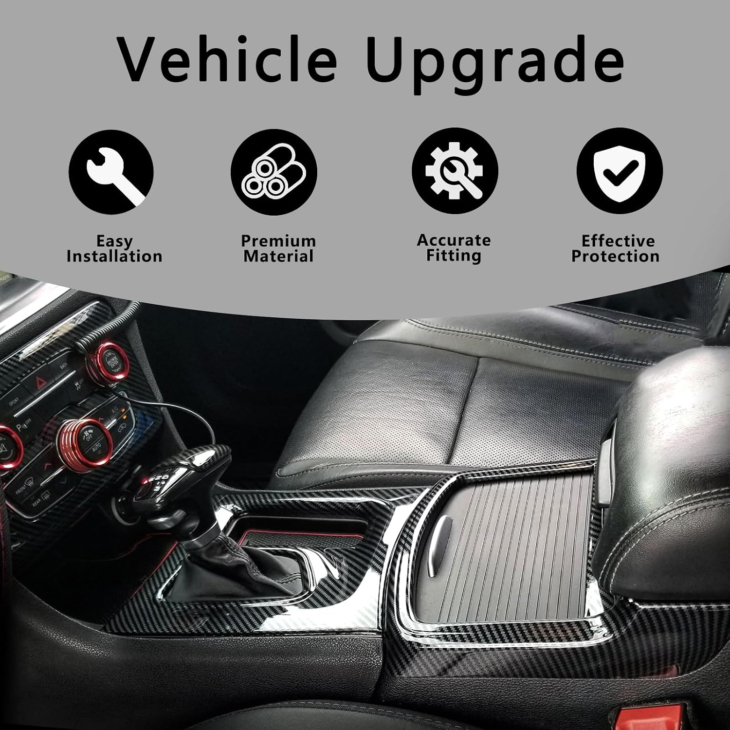 Central Control Gear Shift Panel Cover Trim for Dodge Charger 2015-2022 AC Control Cover Cup Holder Headlight Switch Button Panel Trim Cover Carbon Fiber Printing