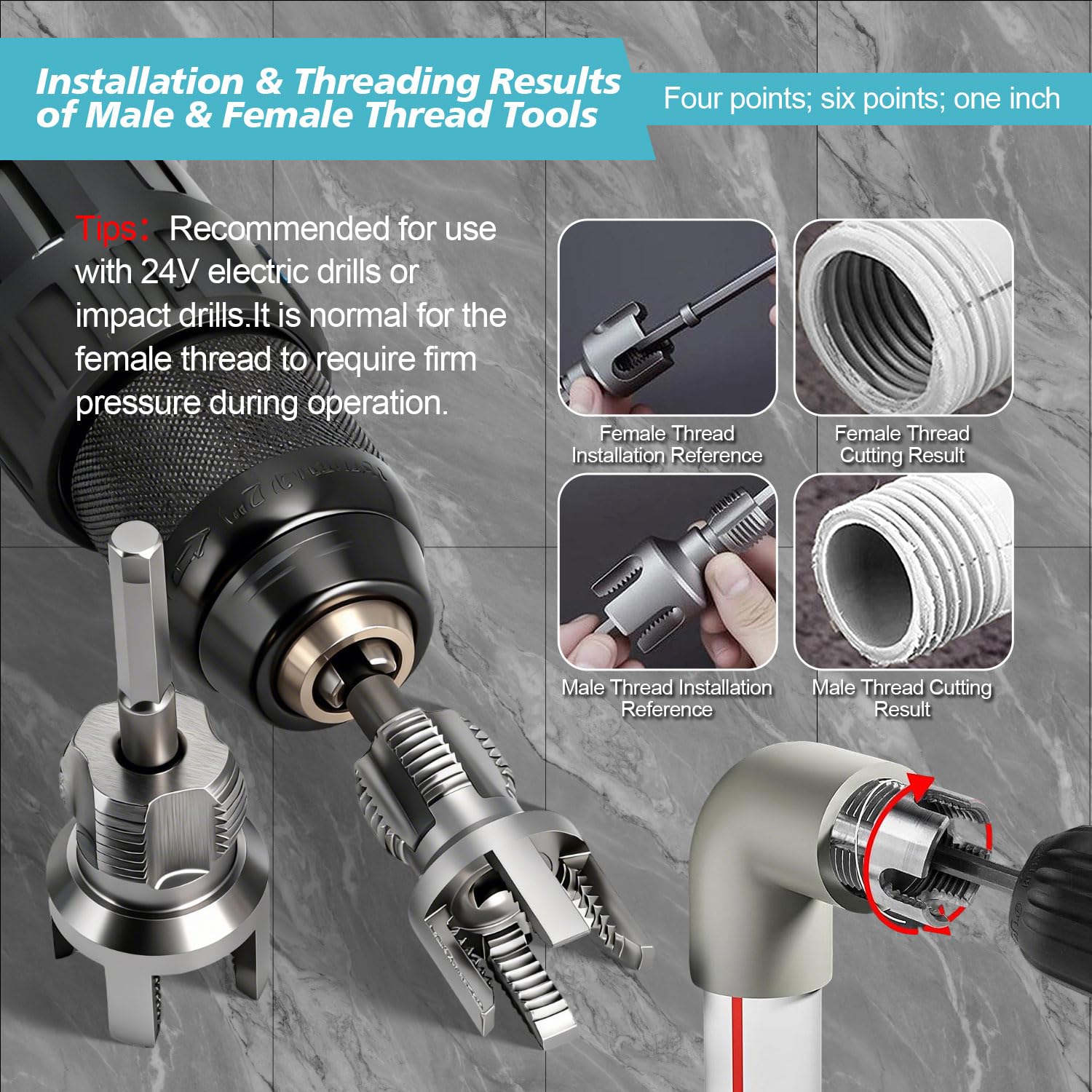 Kit de 3 Fileteuses PVC 1/2", 3/4", 1" -Outil pour Fileter les Tuyaux Intégré, Kit de Taraudage PVC 2-en-1, pour Tuyaux Plastique PPR/PVC/MPP -Installation et Réparations Domestiques