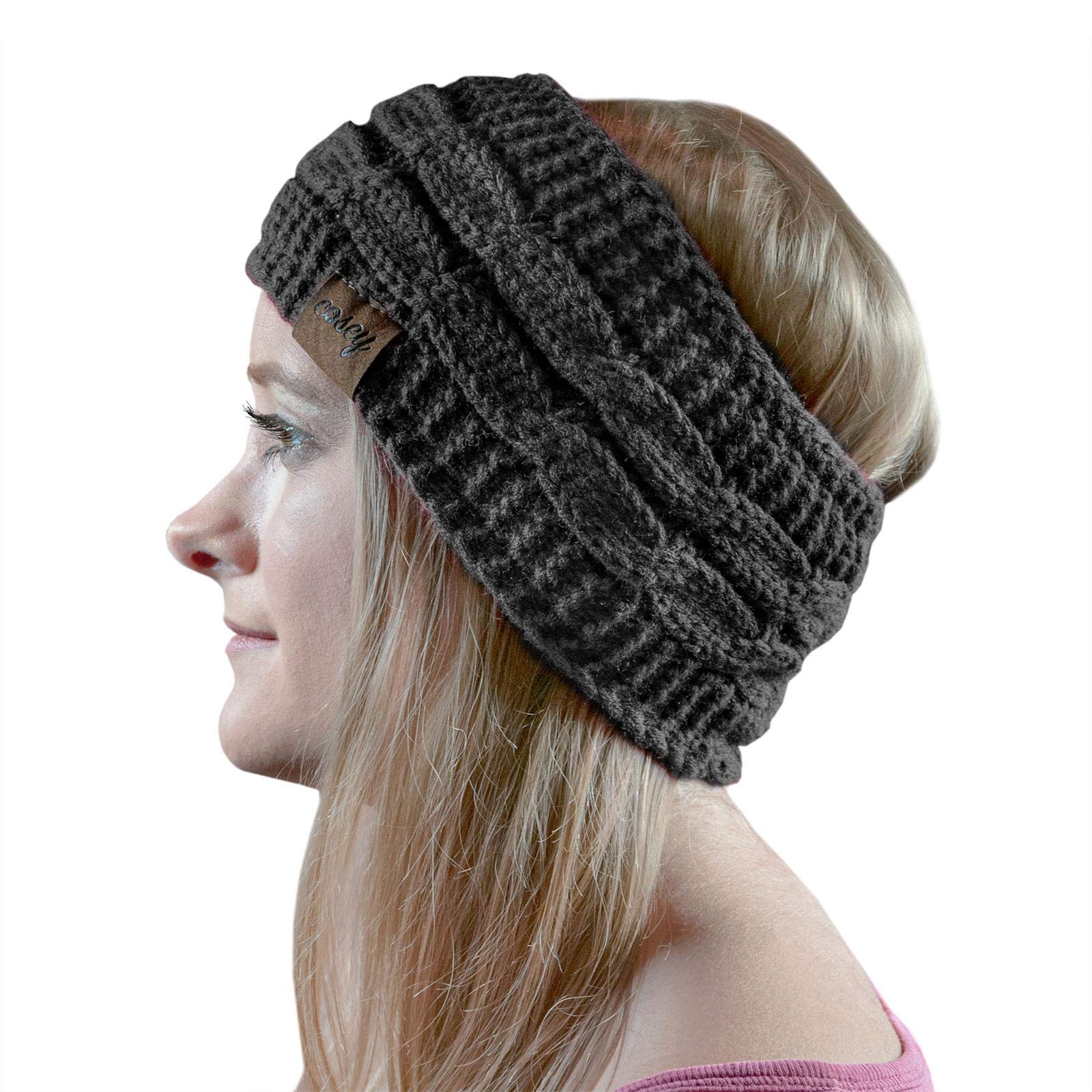 coseyLined Soft Knitted Headband with Inner Fleece in Different Designs, Black, One Size