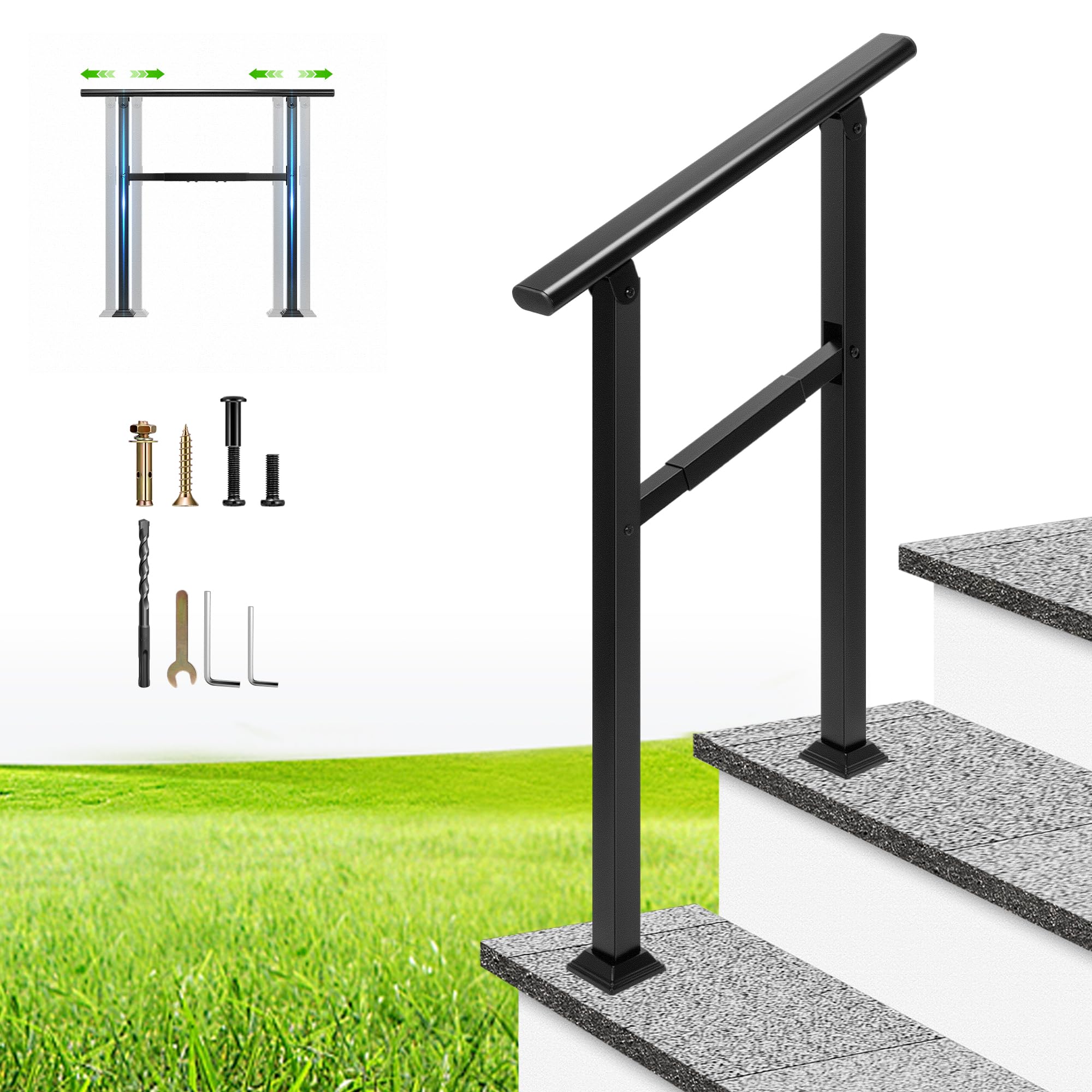 VIVOHOME Outdoor Handrails Fit 2 Steps Adjustable for Stairs Garden Porch