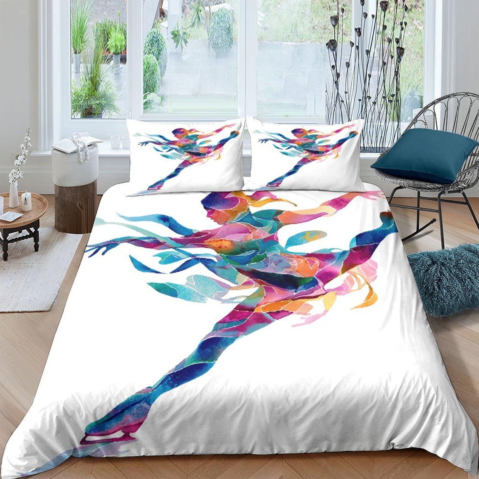GPLZQXKJNH 3D Printed Colorful Ballet Dancer Duvet Cover Microfiber Soft Breathable Artistic Bedroom Quilt Cover with 2 Pillowcases Single（135x200cm）