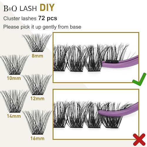 Miniatura 6 de Extensiones de pestañas en racimo B02, 72 racimos de pestañas individuales de megvolumen C D, para bricolaje en casa (NM-C-8-16 MIX)