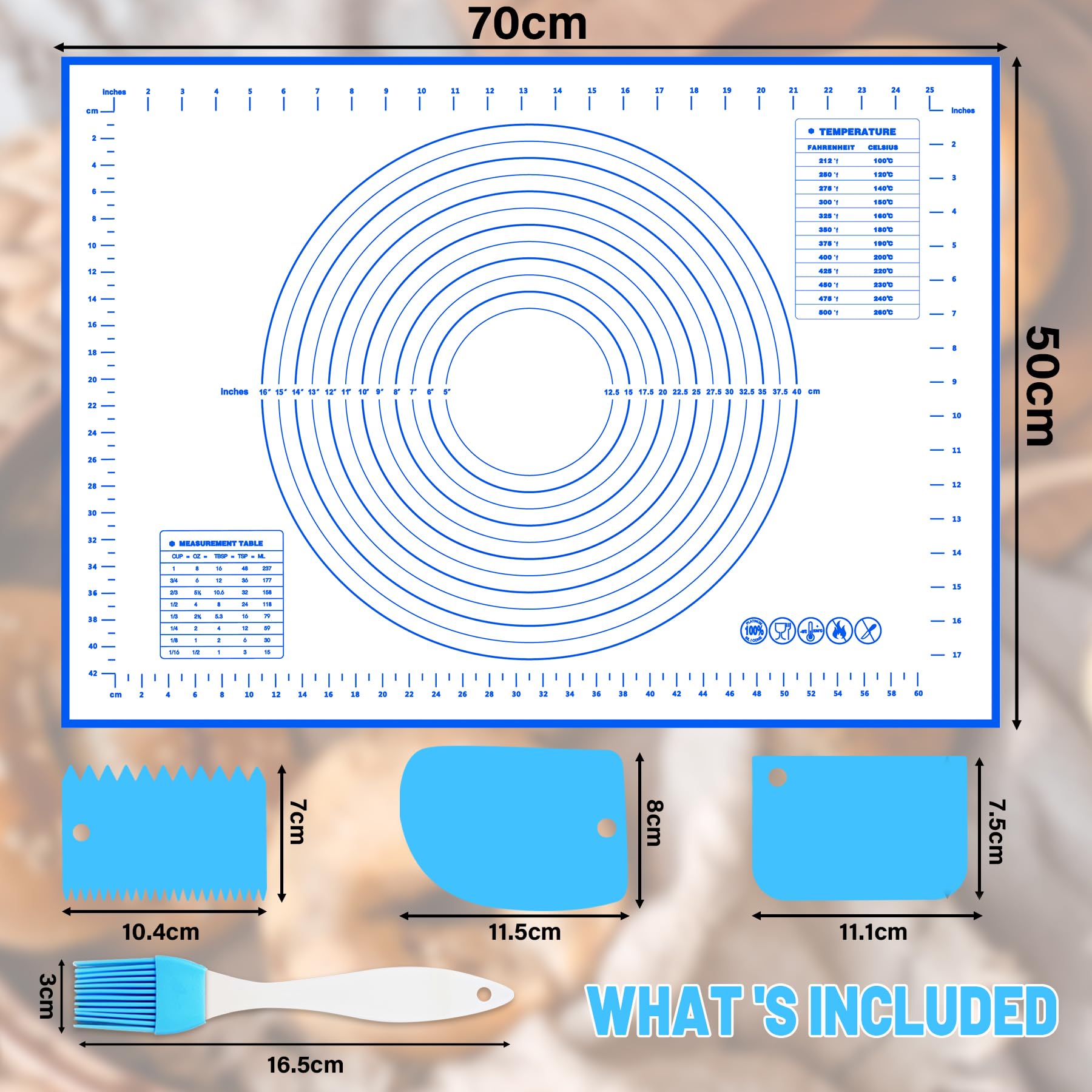 Tapis Patisserie Silicone 70x50cm - Antidérapant Avec Grattoirs Et Repères - Pour Pétrissage Et Cuisson