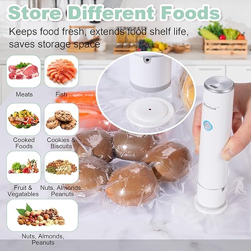 Miniatura 4 de Sellador al vacío de mano para almacenamiento de alimentos, portátil y recargable, fácil operación automática con una sola mano, 1 sellador al vacío
