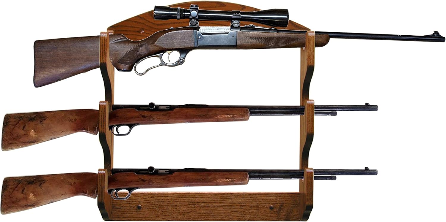 Weaver Wood Designs 3-Gun Solid Oak Wall Display Gun Rack