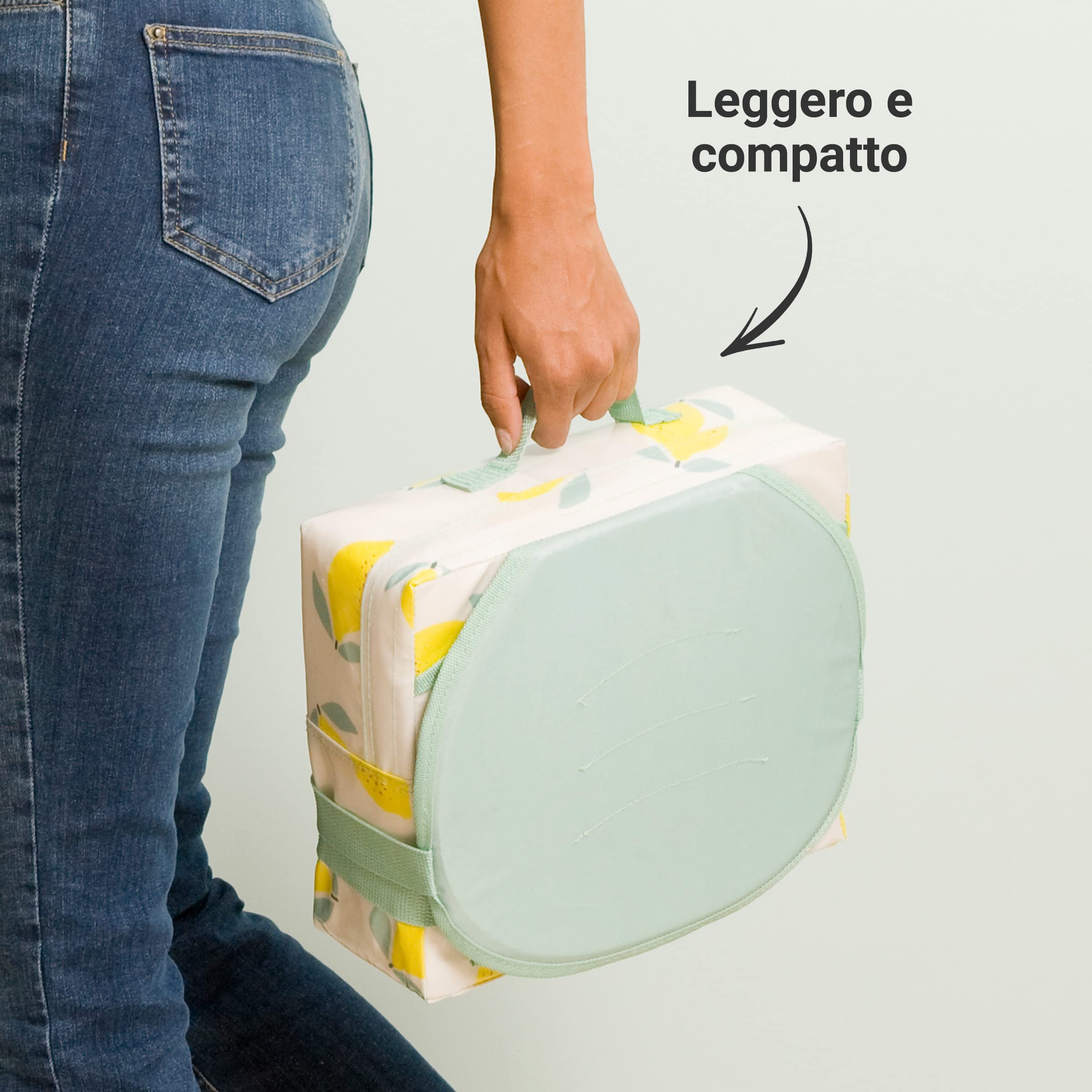 BabyToLove | Rialzo nomade pieghevole con cuscino morbido e imbracatura sicura per pasti all'aperto o a casa | Happy Lemon