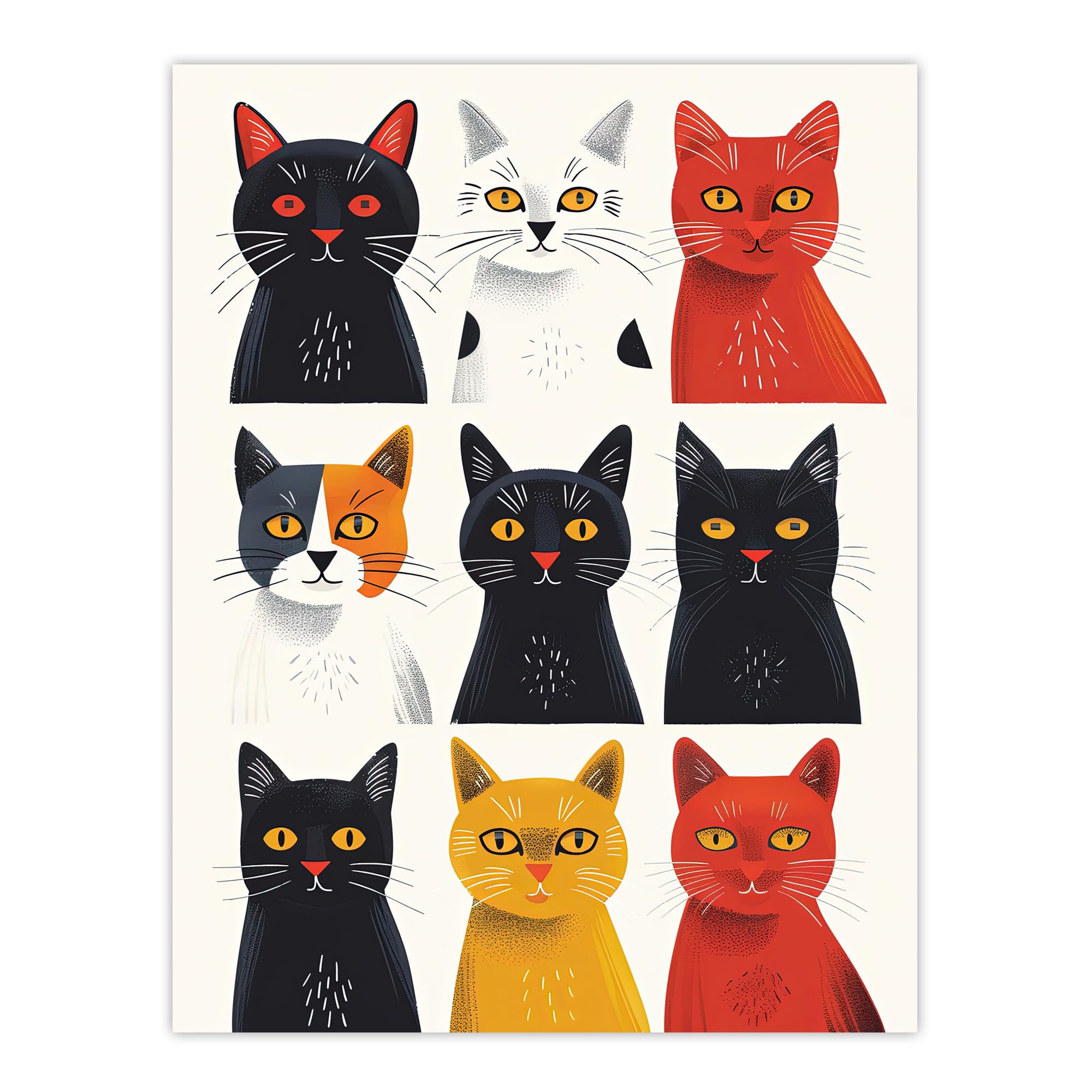 Artery8 Nine Cats Fun Quirky Animals Cat Lover For Living Room Extra Large XL Wall Art Poster Print