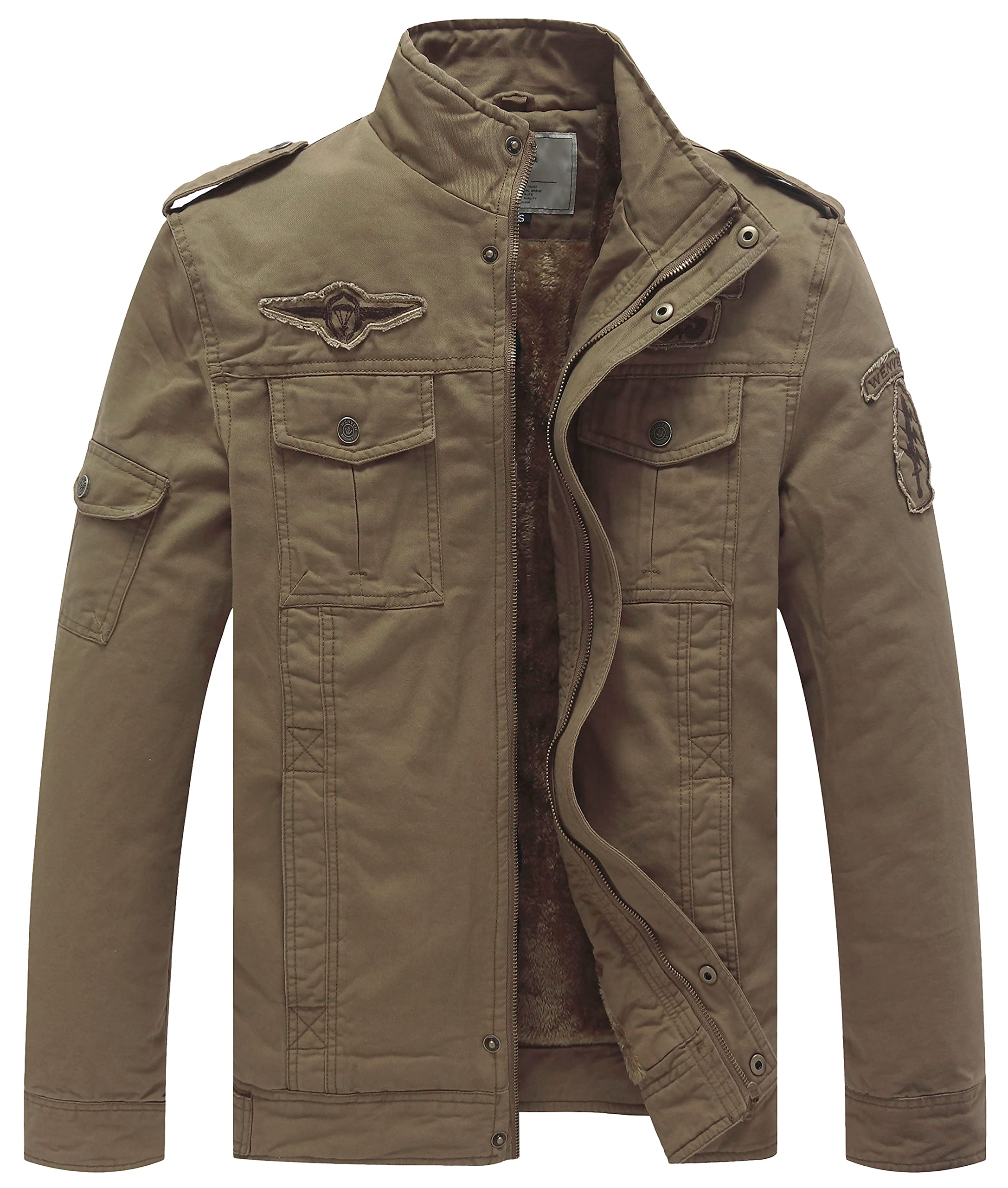 WenVen Chaqueta de Temporada de Algodón para Exteriores para Hombre Abrigo de Estilo Cargo Militar Clásico Cazadora con Forro Gruesa Rompevientos Casual Hombre
