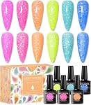 MEET ACROSS Jelly Eggshell Gel Nail Polish Set Gel Polish Kit Soak Off UV Led Lamp Base Top Coat Needed with Gifts Box for Nail Art Salon Design Manicure Starter Set (Color Changing Eggshell)