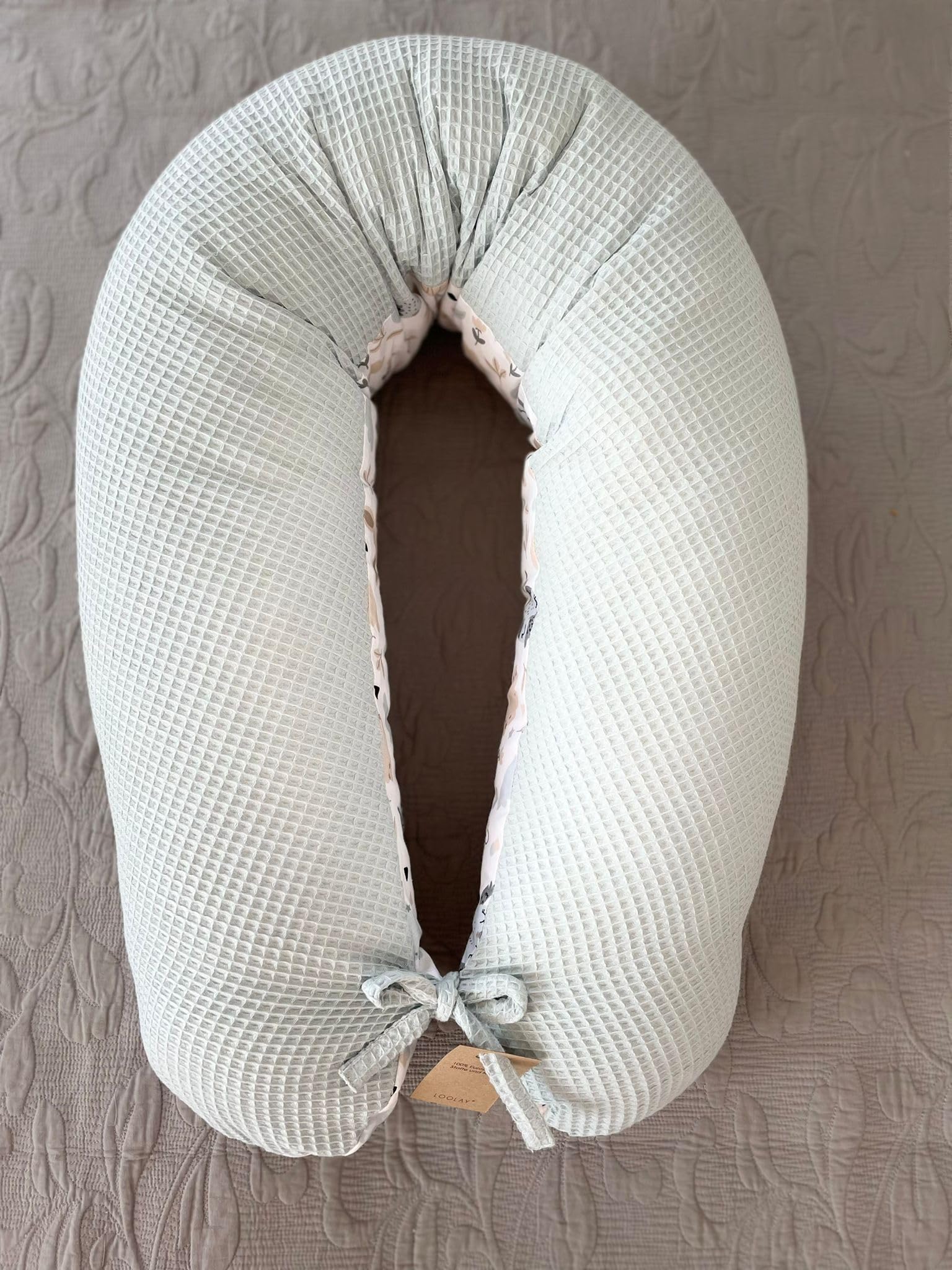 LOOLAY Cuscino per gravidanza – Cuscino per allattamento 170 cm – Cuscino per dormire sul fianco 100% cotone – con pique a nido d'ape e rivestimento liscio rimovibile – Cuscino incinta per dormire