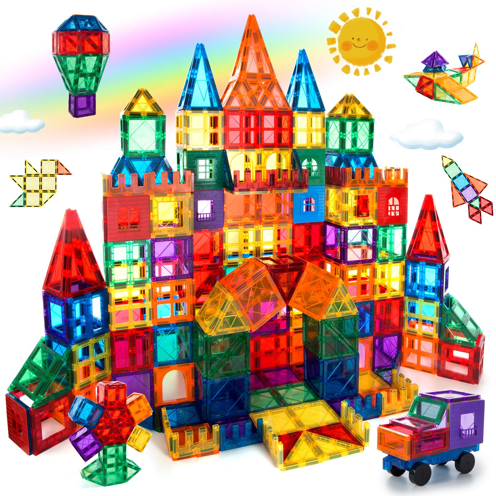 VegCow60pcs Magnetic Tiles Set - 3D Magnetic Building Blocks, Educational Construction Magnet Toys for Kids - Children Magnet Construction Toy for Boys Girls