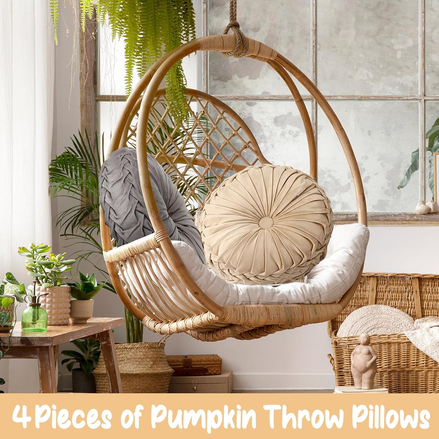 Kathfly Set of 4 Decorative Round Pleated Throw Pillows, Classy Velvet Pumpkin Round Throw Pillows, Decorative Floor Pillow for Bed Chair Home Sofa Decor, 14" Diameter(Multicolor) - Image 4